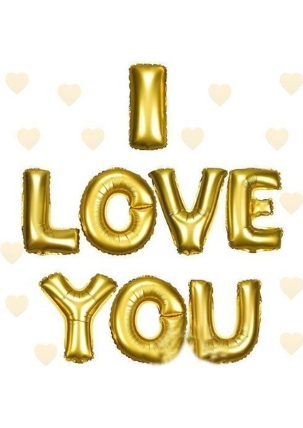 I Love You Folyo Balon Altın Renk 35 CM