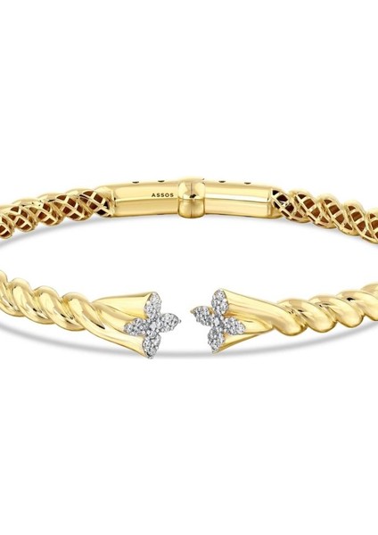 Taşlı Tasarım Altın Kelepçe - 14K - 11.87GR