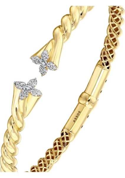 Taşlı Tasarım Altın Kelepçe - 14K - 11.87GR