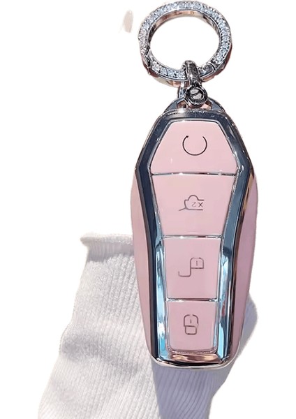 Pembe 4 Düğmeli Anahtarlık Byd Atto 3 Han Ev Dolphin Uzaktan Kumanda Anahtar Fob Kapaklı Kılıf Kabuk Koruma Kapağı Otomatik Accessori (Yurt Dışından)