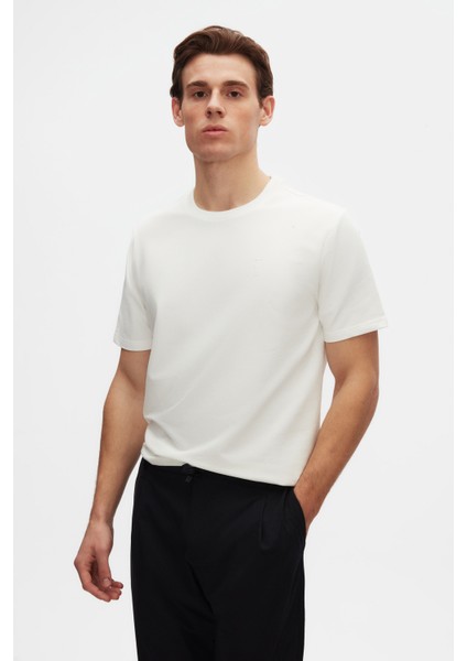 Slim Fit Ekru Baskılı T-Shirt