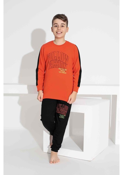 Tarık 6-11 Yaş Erkek Çocuk Follow Fashion Pijama 3915200 - Turuncu