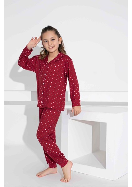 Tarık 10-15 Yaş Kız Çocuk Pijama Puanlı 2901250 - Bordo