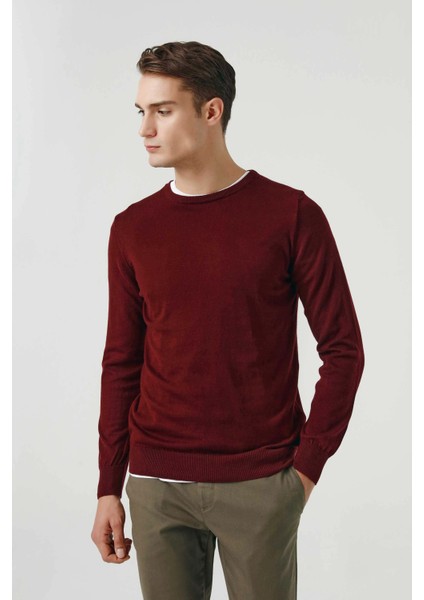 Ds Damat Slim Fit Bordo Pamuk Karışımlı 2'li Bisiklet Yaka Gömlek ve Kazak fırsatları