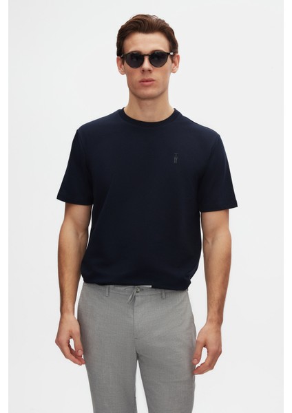 Slim Fit Lacivert Baskılı T-Shirt