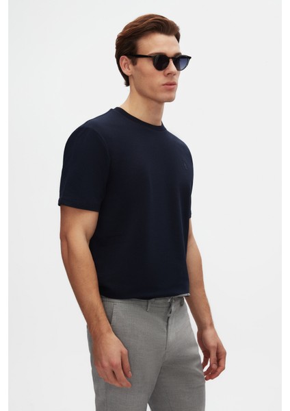 Slim Fit Lacivert Baskılı T-Shirt