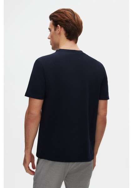 Slim Fit Lacivert Baskılı T-Shirt