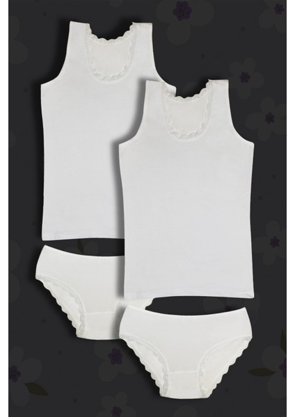 2'li Kız Çocuk Dantel Kenarlı Pamuklu Atlet Külot Çamaşır Takımı