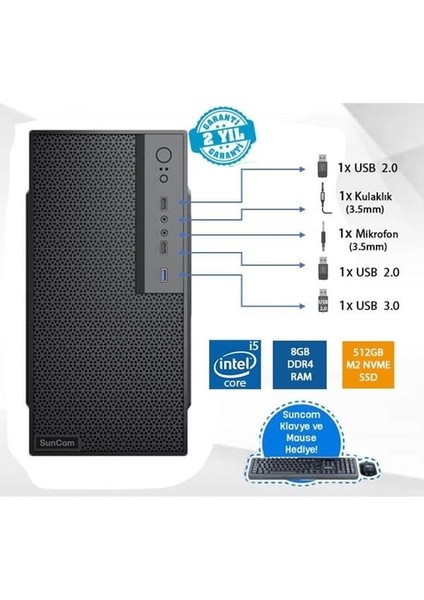 Force SC3-106 Core I5 12400-8GB RAM-512GB Ssd-Fdos
