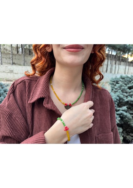 Akik- Sedef- Mercan Kolye-Bileklik Takım