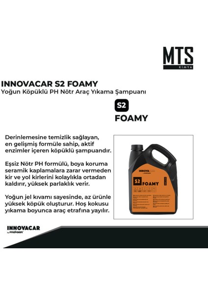 Innovacar S2 Foamy Enzimli Ph Nötr Köpüklü Araç Yıkama Şampuanı Konsantre - 4,54 Lt indirimleri