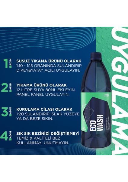 Q²m Eco Wash Seramik Katkılı Susuz Yıkama Yüzey Temizleyici ve Parlatıcı Cila - 1000 ml