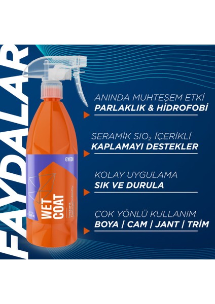Q²m Wetcoat Nano Boya Koruma ve Seramik Sprey Hızlı Cila - 1000 ml -Su Itici Parlak Islak Cila