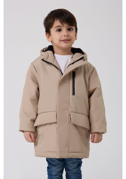 Erkek Çocuk Taş Kürklü Su ve Rüzgar Geçirmez Kapüşonlu 3 Kışlık Mont & Kaban & Parka FMPÇ-110