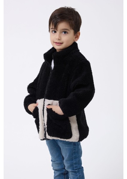 Erkek Çocuk Peluş Siyah Ekru Fermuarlı Welsoft Kışlık Mont Fmç-Peluş indirimleri
