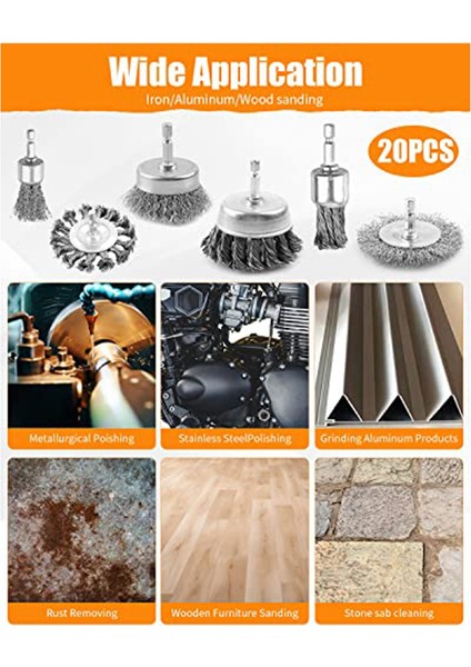 Matkap 20 Adet Tel Fırça, 1/4 Inç Hex Shank Tel Bardak Fırçası Kaba Karbon Çelik Kıvrımlı, Pas Temizleme Harika (Yurt Dışından)