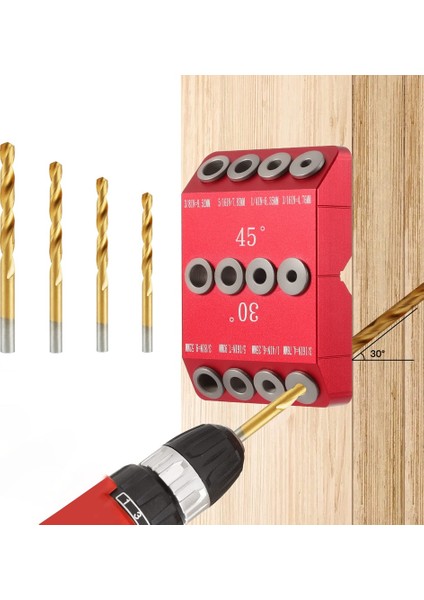 Açılı ve Düz Delik 30/45/90 ° Açılı Matkap Deliği Kılavuzu Jig, Kablo Korkuluk Gecikmesi Vida Delme Şablonu, 4 Matkap Ucu (Yurt Dışından)