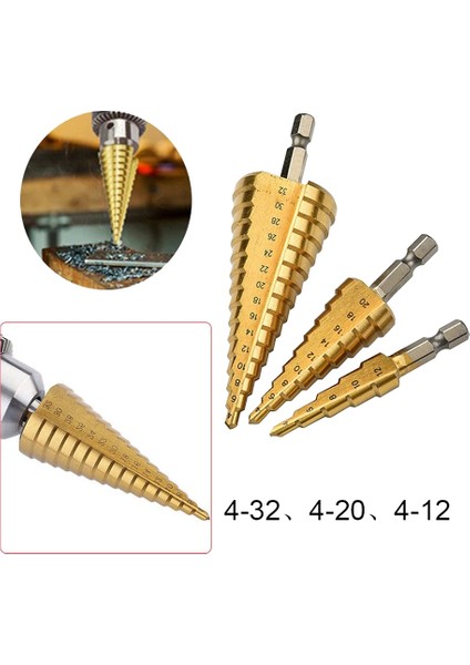 Hss Adım Matkap Ucu Seti 3, 4-12MM 4-20MM 4-32MM Koni Titanyum Ahşap Metal Delik Kesici Hex Shank Tahrik Hızlı Değişim Aracı (Yurt Dışından) modelleri