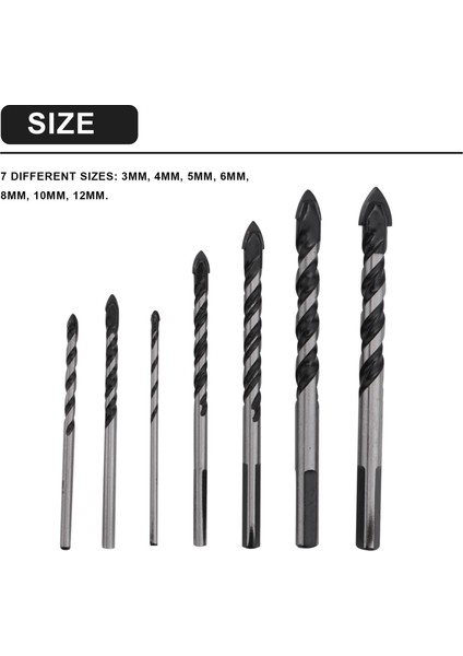 Porselen Seramik Karo Beton Tuğla 7 Adet Tungsten Karbür Uçlu Duvar Matkap Ucu Seti (3, 4, 5, 6, 8, 10, 12MM) (Yurt Dışından)