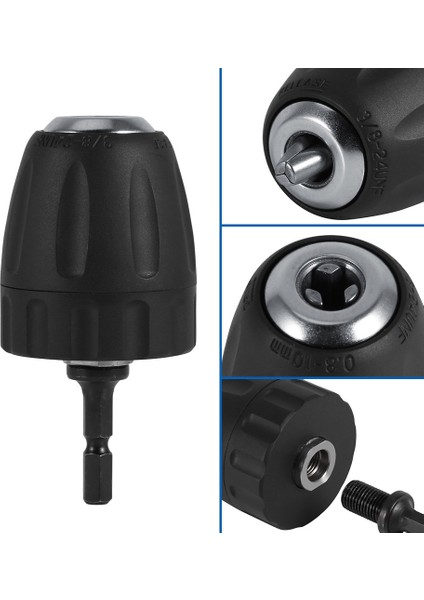 0,8-10 mm Anahtarsız Matkap Ucu 3/8 - 24UNF Dişli Hızlı Çıkarma Ucu Matkap Tutucu Sds-Plus Şaftlı 1/4 Inç Altıgen (Yurt Dışından)