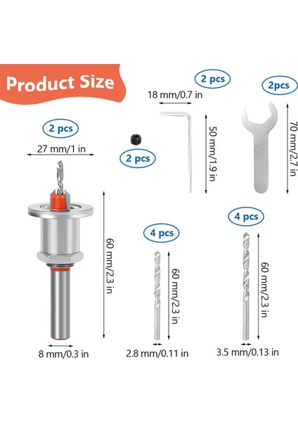 Ahşap ve Plastik Delme Delikleri 8 mm Havşa Matkap Ucu, Merkez Matkap Altıgen Anahtarları ile (Yurt Dışından) fiyatları