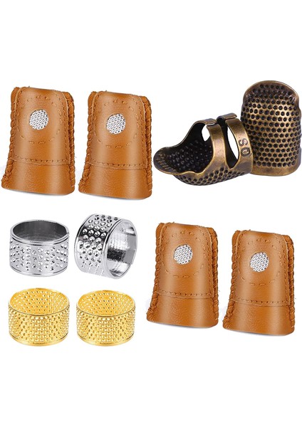 10 Parça Dikiş Yüksük Seti, 2 Renkli Metal Yüksüklü Deri Parmak Koruyucular, El Dikiş Iğne Işleri Iğne Pedleri (Yurt Dışından)