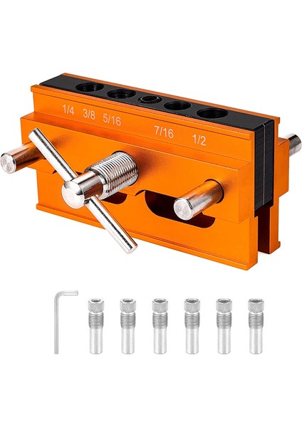 Düz Delikler Kendiliğinden Ortalanan Dübel Takımı, 6 Matkap Kılavuz Burcuyla Ayarlanabilir Genişlikte Ahşap Işleme Konum Belirleme Seti (Yurt Dışından)