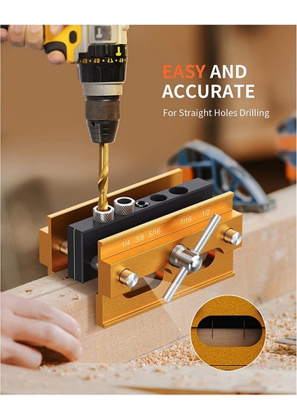 Düz Delikler Kendiliğinden Ortalanan Dübel Takımı, 6 Matkap Kılavuz Burcuyla Ayarlanabilir Genişlikte Ahşap Işleme Konum Belirleme Seti (Yurt Dışından) fiyatları