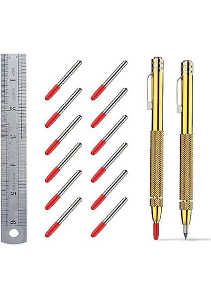 Paket Mıknatıslı Tungsten Karbür Çizici, Ekstra 12 Yedek Işaretleme Ucu ve 6 Inç Cetvel, Metal Sac . (Yurt Dışından)