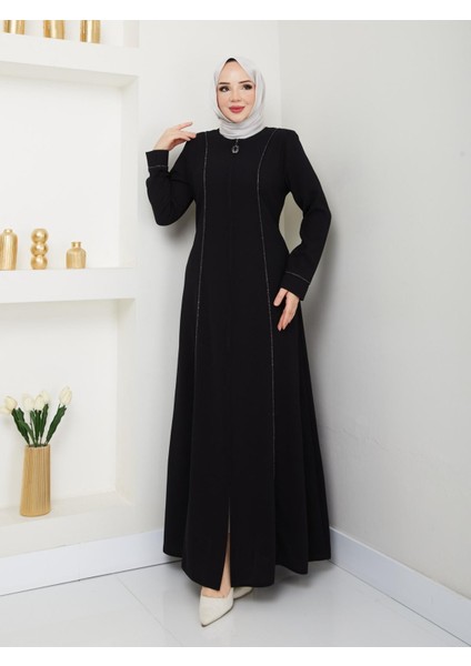 Belçim Kadın Büyük Beden Önü Taşlı Etamin Kumaş Ferace fırsatları