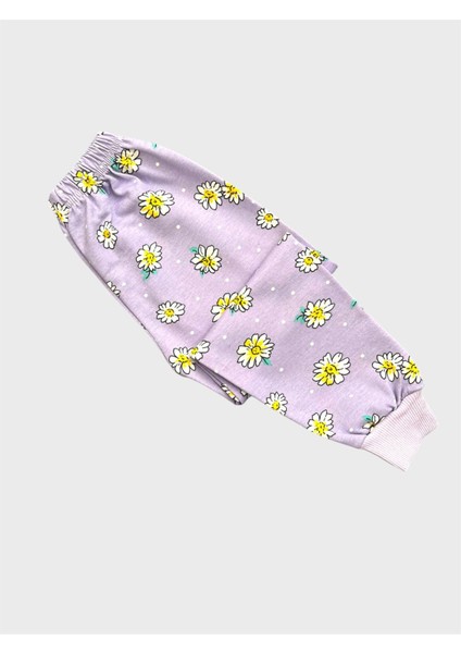 Kız Çocuk Pamuklu Lila Çiçek Papatya Desenli Uzun Kollu Mevsimlik Pijama Takımı