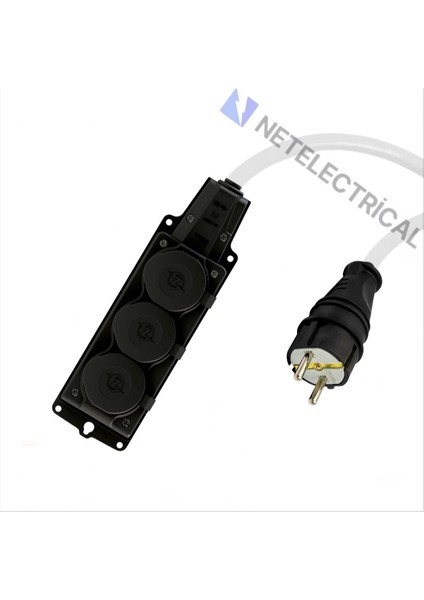 Kauçuk 3'lü Topraklı Grup Priz Uzatma Kablosu 28 Metre 3x1.5 mm² Ttr Beyaz Kablolu