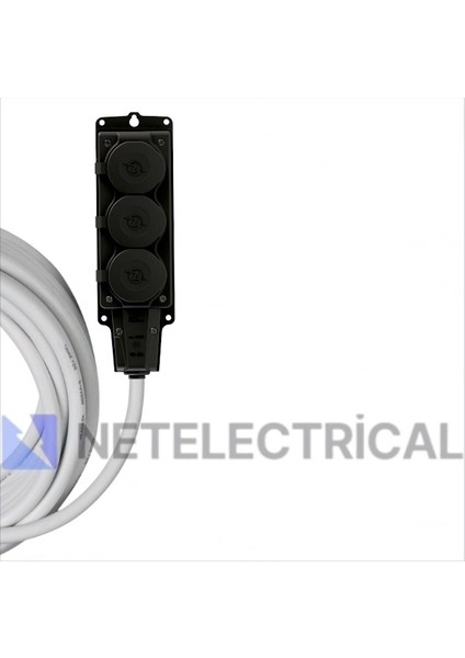 Kauçuk 3'lü Topraklı Grup Priz Uzatma Kablosu 7 Metre 3x1.5 mm² Ttr Beyaz Kablolu