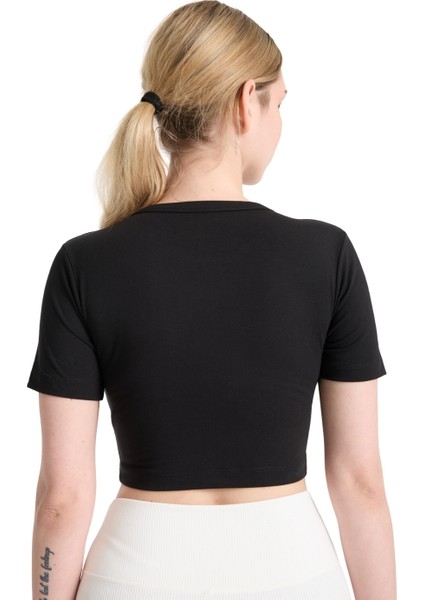 Kadın Siyah %80 Modal %20 Elastan Kadın Compression Kısa Kol Crop - Nefes Alan ve Esnek Crop fırsatları