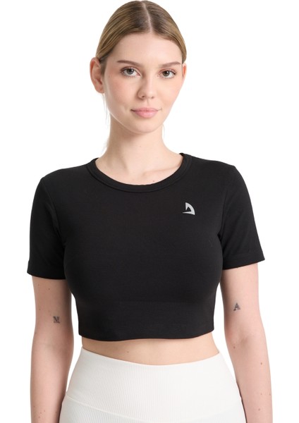 Kadın Siyah %80 Modal %20 Elastan Kadın Compression Kısa Kol Crop - Nefes Alan ve Esnek Crop indirimleri