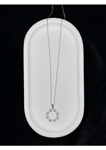 Xupıng Jewelry Zirkon Taşlı Gümüş Kaplama Halka Kolye – Paslanmaz Çelik