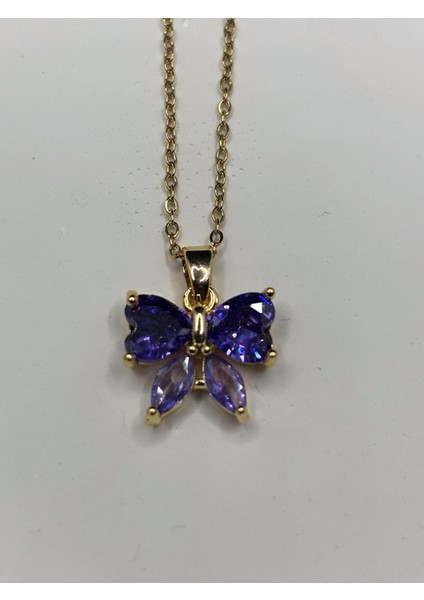 Xupıng Jewelry Mor Zirkon Taşlı Altın Kaplama Kelebek Kolye – Paslanmaz Çelik fiyatları