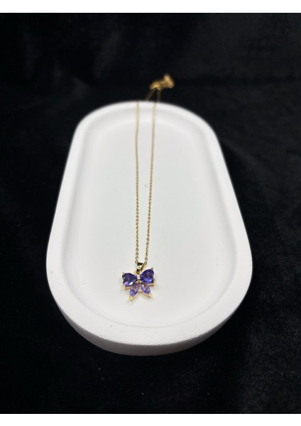 Xupıng Jewelry Mor Zirkon Taşlı Altın Kaplama Kelebek Kolye – Paslanmaz Çelik modelleri