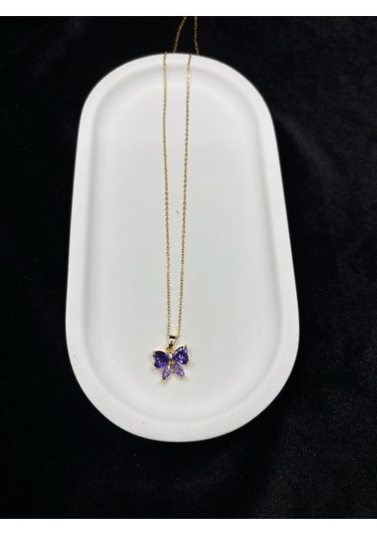 Xupıng Jewelry Mor Zirkon Taşlı Altın Kaplama Kelebek Kolye – Paslanmaz Çelik fırsatları