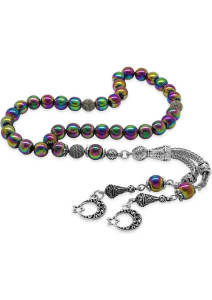 Kararmaz Metal Püsküllü Küre Kesim Renkli Hematit Doğaltaş Tesbih fiyatları