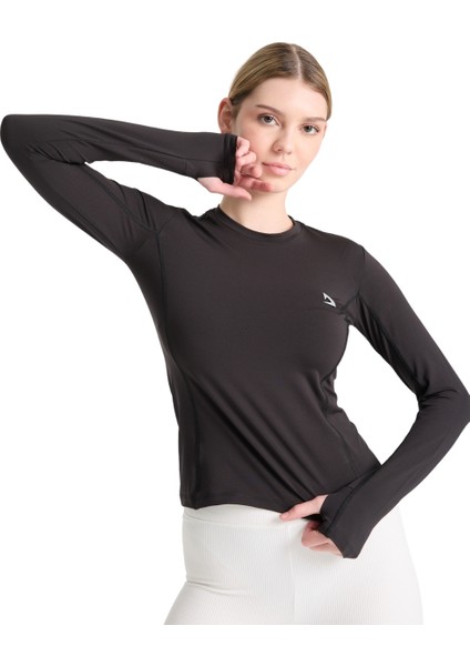 Kadın Siyah Nefes Alan Compression Kadın Body Tişört - Bilek Detaylı Tasarım modelleri
