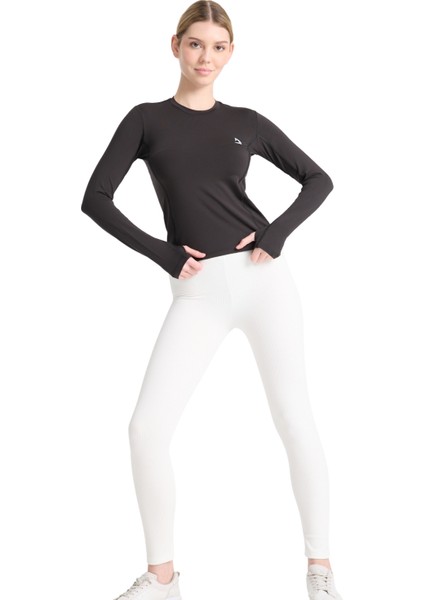 Kadın Siyah Nefes Alan Compression Kadın Body Tişört - Bilek Detaylı Tasarım