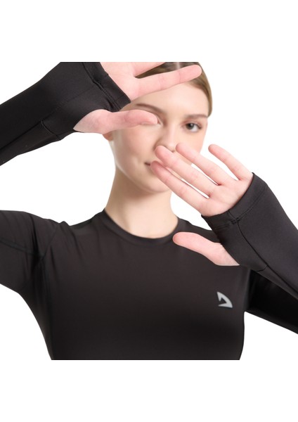 Kadın Siyah Nefes Alan Compression Kadın Body Tişört - Bilek Detaylı Tasarım indirimleri