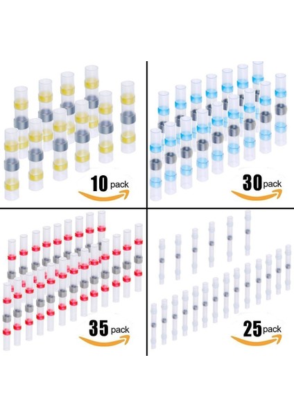 100 Adet Lehim Contası Isı Büzüşmeli Butt Konnektörler Terminalleri Elektrik Bakır Kılıflı (35KIRMIZI 30MAVI 25BEYAZ 10SARI) (Yurt Dışından) fiyatları