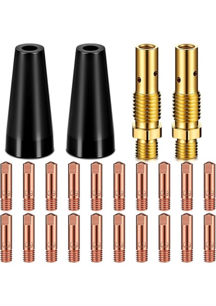 24 Adet Flux Çekirdekli Gazsız Nozul Uçları Kiti KP1939-1 Flux Çekirdekli Kaynak Makinesi Flux Kaynak Makinesi Temas Uçları Gazsız Nozul Gaz Difüzörleri (Yurt Dışından)