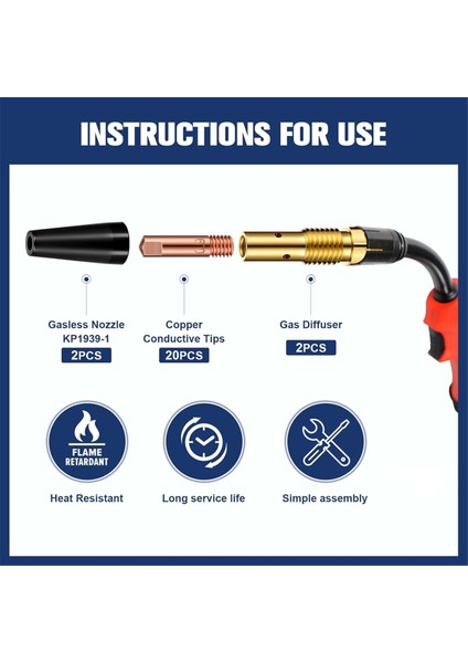 24 Adet Flux Çekirdekli Gazsız Nozul Uçları Kiti KP1939-1 Flux Çekirdekli Kaynak Makinesi Flux Kaynak Makinesi Temas Uçları Gazsız Nozul Gaz Difüzörleri (Yurt Dışından) fiyatları