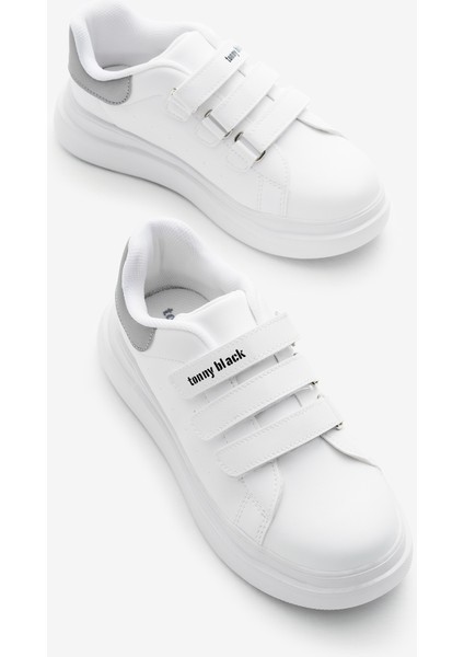 Çocuk Unisex Beyaz Gümüş Eva Faylon Taban Üç Cırtlı Spor Ayakkabı modelleri