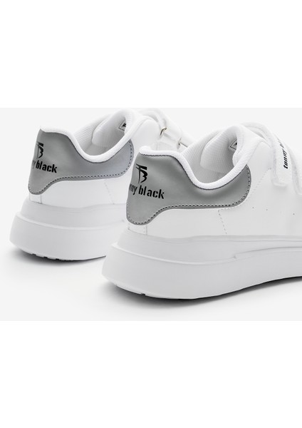 Çocuk Unisex Beyaz Gümüş Eva Faylon Taban Üç Cırtlı Spor Ayakkabı indirimleri