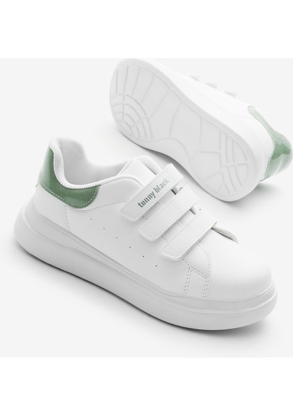 Çocuk Unisex Beyaz Su Yeşili Eva Faylon Taban Üç Cırtlı Spor Ayakkabı fırsatları