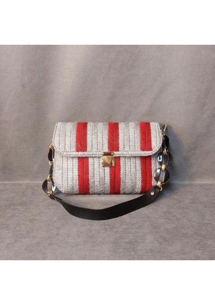 2382 El Örgüsü Bordo Çizgili Kanvas Kadın Çanta fiyatları